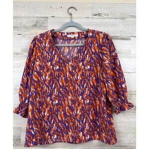 Michelle McDowell Womens S Purple Orange 3 4 Sleeve Contemporary Pullover Blouse